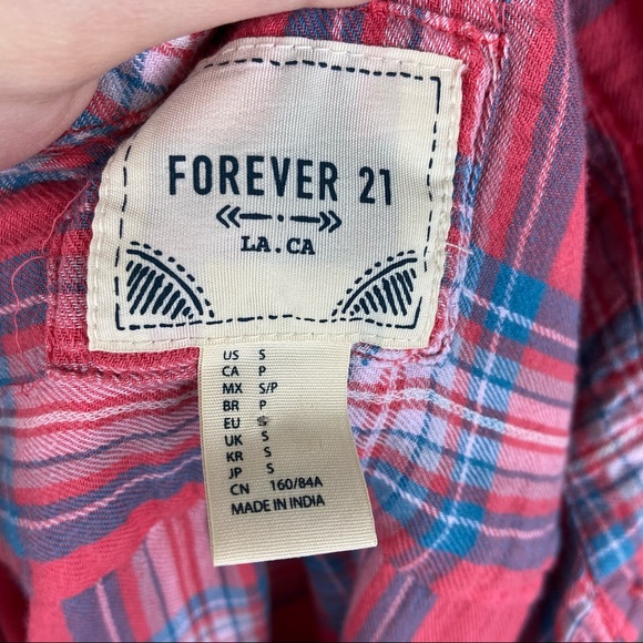 Forever 21 Pink Blue Plaid Button Down Shirt - Picture 5 of 5
